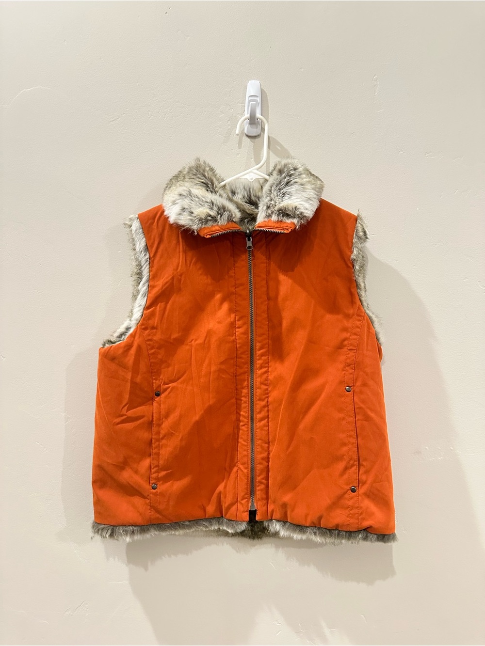 Women's Weatherproof Burnt Orange Faux-Fur Reversible Vest